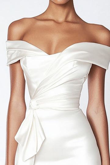 Off The Shoulder White Satin Bodycon Graduation Dress